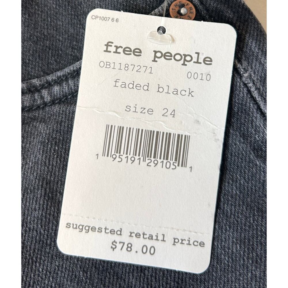 Free People Slim Boyfriend Jeans Women's Cuffed Released Frayed Hem Black Sz. 24 - Picture 8 of 11